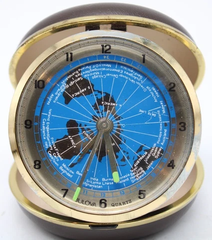 BULOVA QUARTZ COMPACT ROUND TRAVEL ALARM CLOCK 83.5mm RUNS (AR) Cover