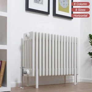 6 Column White Horizontal Radiators ULTRAHEAT TUBULARO Floor Standing Feet - Picture 1 of 5