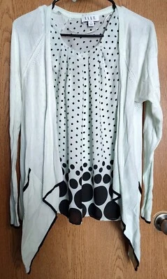 Elle Women's Two-piece Sweater Sleeveless Set Medium Mint Green Black Polka Dot - Image 1 of 4