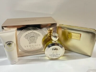 VERSACE EROS POUR FEMME PERFUME Juego de 3 piezas: 3,4 oz EDP, b.loción, bolsillo dorado Foto 1 de 4
