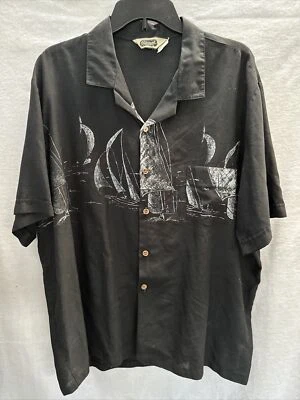 Vtg 70-80s 50/50 Rayon Poly Black Triumph Sailing Hawaiian Shirt~XXL Foto 1 de 4