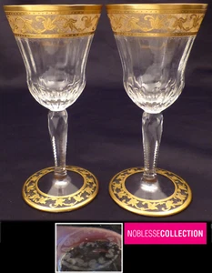 2 SAINT-LOUIS FRANCE STELLA PATTERN GOLD & CRYSTAL RED WINE GLASSES 5.71 in. - Picture 1 of 5