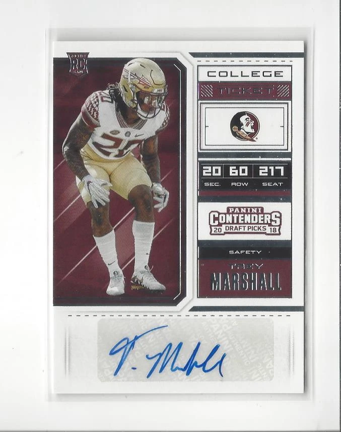 2018 Contenders Draft #252 Trey Marshall RC Rookie AUTOGRAPH Florida St Broncos - Image 1 of 1