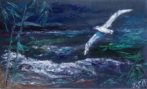 Gemälde "Möwe". Öl auf Karton. 5x8 inkl. Handarbeit. 2024. Ungerahmt. - Bild 1 von 1