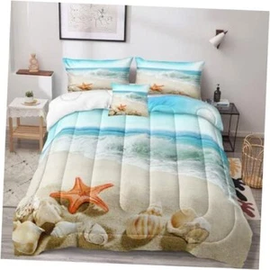 Beach Bedding Coastal Comforter Set Boys Girls Beach California King Conch - Picture 1 of 7
