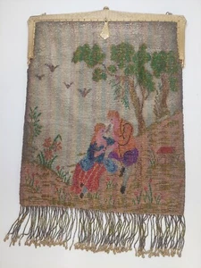 Antique Micro Beaded Scenic Purse Bag Countryside Landscape With Courting Couple - Picture 1 of 15