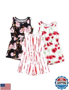 PATPAT Girls Summer Outfits 3 Pieces Floral Tie Dye Sleeveless Knit Jumpsuits - Picture 1 of 5