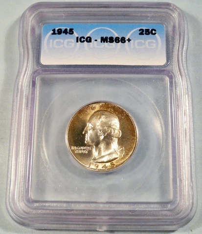 1945 ICG MS66+ WASHINGTON QUARTER 25c MS 66+ NICE RIM TONE Cover