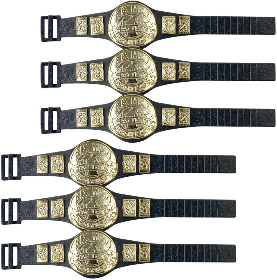 Set of 6 Six Man Tag Team Championship Belts For WWE & AEW Wrestling Figures - Image 1 of 1
