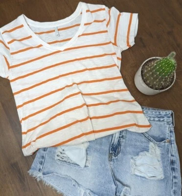 Camiseta básica a rayas naranja para mujer talla S Foto 1 de 4