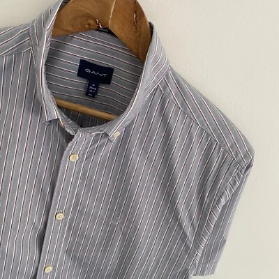 Camisa GANT Talla M Mediana Para Hombre Gris Rayas Tech Prep Calce Regular Manga Corta Foto 1 de 4