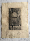 Antique Louis Samuel Brun Pencil Signed Drypoint Etching Print French Church
