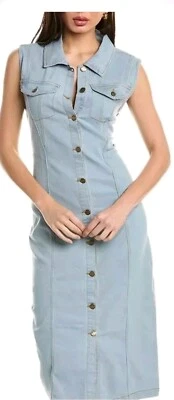 Vestido midi Bebe denim feminino azul tamanho pequeno NOVO $98 - Imagem 1 de 4