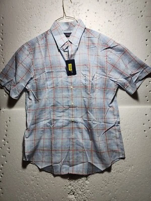 Camisa Roundtree & Yorke Para Hombre Mediana Azul A Cuadros Manga Corta Cuello Abotonado Nueva Con Etiquetas Foto 1 de 4