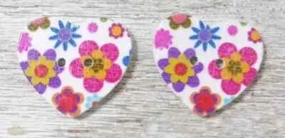 flower heart wood sewing buttons 2 holes 1 inch  #14 red purple 2pc - Image 1 of 2