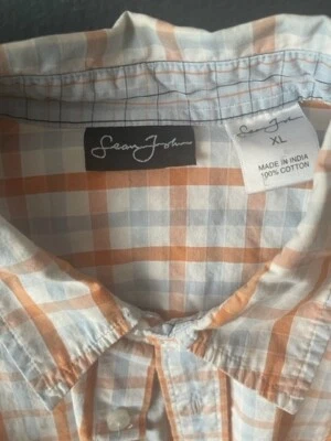 Camisa SEAN JOHN Abotonada Manga Corta 100% Algodón Azul Naranja Cuadros Para Hombre XL Foto 1 de 4