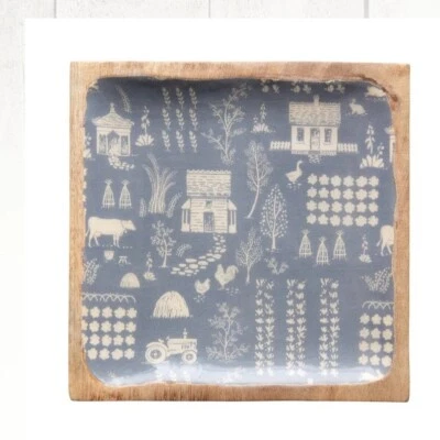 Blue Square Mango Wood Platter Decorative Square Serving Tray 8 Inch - Image 1 of 2