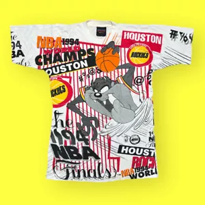 Vintage Houston Rockets T-Shirt Magic Johnson Tee 1994 NBA Finals Looney Tunes - Bild 1 von 5