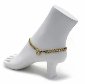 CAVIGLIERA CATENA MAGLIA CUBANA CONCAVA 10" ZIRCONI 6mm PIETRA BRACCIALETTO PLACCATO ORO 14K - Foto 1 di 5