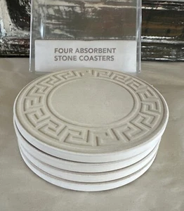 Highland Home Four Round Absorbent Stone Coasters Set Cork Backed New - Picture 1 of 4