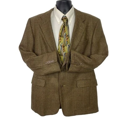 Abrigo Chaqueta Blazer Deportivo De Colección Hart Schaffner Marx Marrón Lana a Cuadros para Hombres 46R Foto 1 de 4