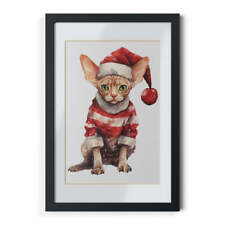 Christmas Cats, Devon Rex - 8x12inch Vertical Framed Poster - Black MDF Frame...