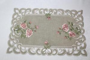 Doily Boutique Table Runner, Doily, Mantel Scarf with Pink Rose on Green Burlap