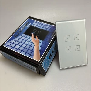 New Illusion 4 Gang 2 Way Wall Light Switch White Touch Glass Panel Interruptor - Picture 1 of 5