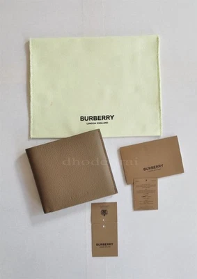 $830 Authentic BNWT BURBERRY Calf Grain Leather Bi-Fold Mens Wallet Light Acorn - Image 1 of 4