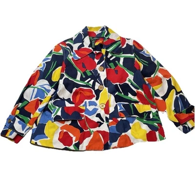 Chaqueta Blazer Ralph Lauren Abstracta Floral Rojo Azul Amarillo Y2K Mujer Talla M Abrigo Foto 1 de 4