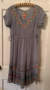 Johnny Was Tiered Midi Floral Embroidered Boho Rayon Dress Size Small - Picture 1 of 9