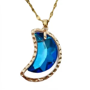 Haowuliao Moon Necklace Women 17x28mm Gold Cable Chain Casual Space - Picture 1 of 3