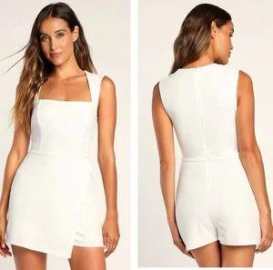 Mameluco corto Lulus Enticing Endeavors blanco cuello cuadrado sin mangas grande nupcial - Imagen 1 de 10