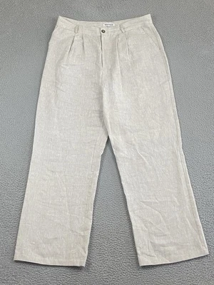 REFORMATION Vesta Pants Sz 14 Pleated Wide Leg 100% Linen Oatmeal Minimalist EXC - Image 1 of 4