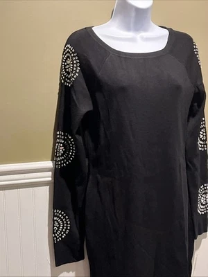 Vestido túnica mujer nuevo con etiquetas Inc negro tachonado acanalado tejido manga medallón M Foto 1 de 4