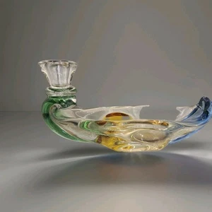 Vintage Murano Style Vibrant Colorful Handblown Art Glass candle Holder - Picture 1 of 3