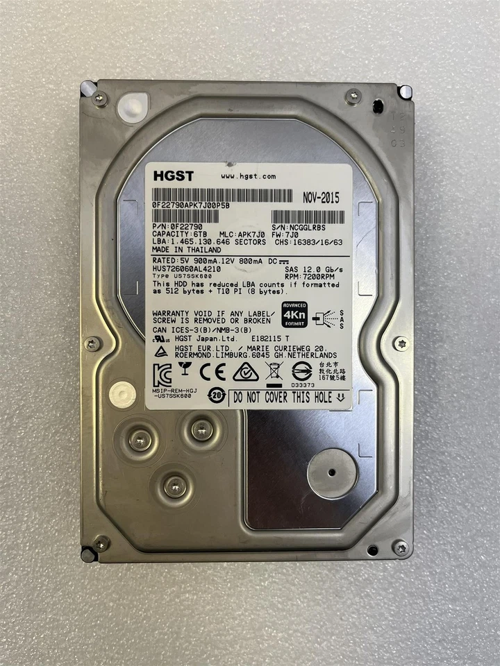 HGST 6TB 3.5 in SAS 12Gb/s 7.2K RPM HDD Enterprise HUS726060AL4210 0F22790 - Image 1 of 3