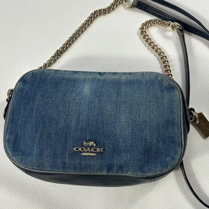 COACH 2-way Shoulder Camera Bag Denim Chain Blue Fashion Accesory Casual Women - Picture 1 of 15