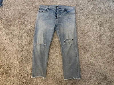 Jeans jeans John Elliott masculino The Kane 2 casper cropped desgastado rasgado em 34 - Imagem 1 de 4