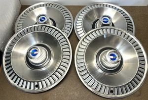 Set Of Four 1964 Ford Galaxie Hubcaps 14” Turbine Blue Emblem Wheel Cover OEM - Picture 1 of 7