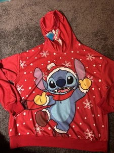 Disney Feliz Stitchmas Stitch Navidad Polar Sudadera con Capucha Roja Para Mujer’s Grande Copo de Nieve - Imagen 1 de 6