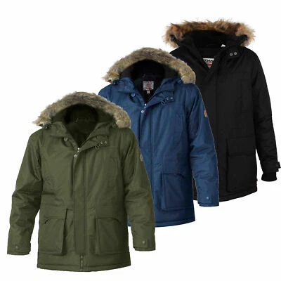 D555 Duke Big Mens Parka Jacket Coat Khaki Navy Black Detachable Fur 2XL-8XL - Image 1 of 4