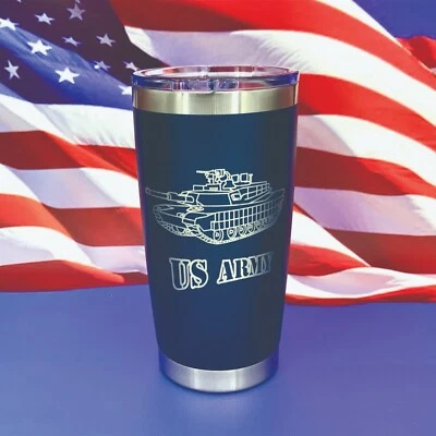 Taza vaso grabada del ejército de Estados Unidos botella de agua taza de viaje militar vaso de café Foto 1 de 4