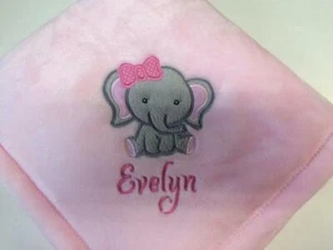 Personalisierte Monogramm süße Elefant Baby Mädchen Decke Babyparty Geschenk - Bild 1 von 5