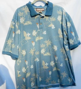 Paradise Blue Polo Shirt Mens XXL Blue SS Palm Trees, Flowers, Drinks & Cars - Picture 1 of 10