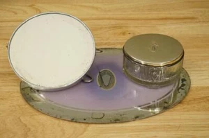 Vintage Waschtisch Lot Rasierspiegel Pulver Geschirr Lila Oval Kommode Spiegel - Bild 1 von 14