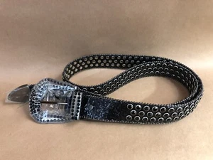 Cinturón negro mujer imitación cuero sin marca estrás longitud 50" - Imagen 1 de 9