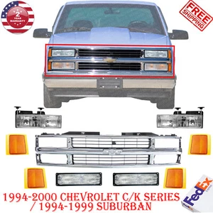 Chrome Grille Assembly + Lights Kit For 1994-2000 Chevrolet C/K Series Pickup - Picture 1 of 7