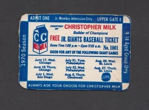 1970 SF San Francisco JR Giants Christopher Milk (Carton) Ticket Candlestick - Picture 1 of 1