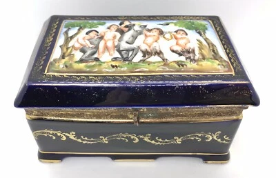 复古钴蓝色带状陶瓷带盖脚盒 Ardico 德国 — 第 1/4 张图片